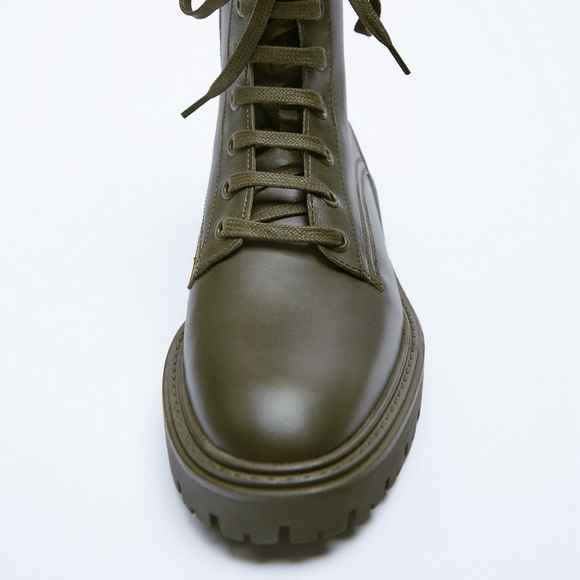 Zara green LEATHER LACE-UP FLAT
ANKLE BOOTS - Picture 6 of 12